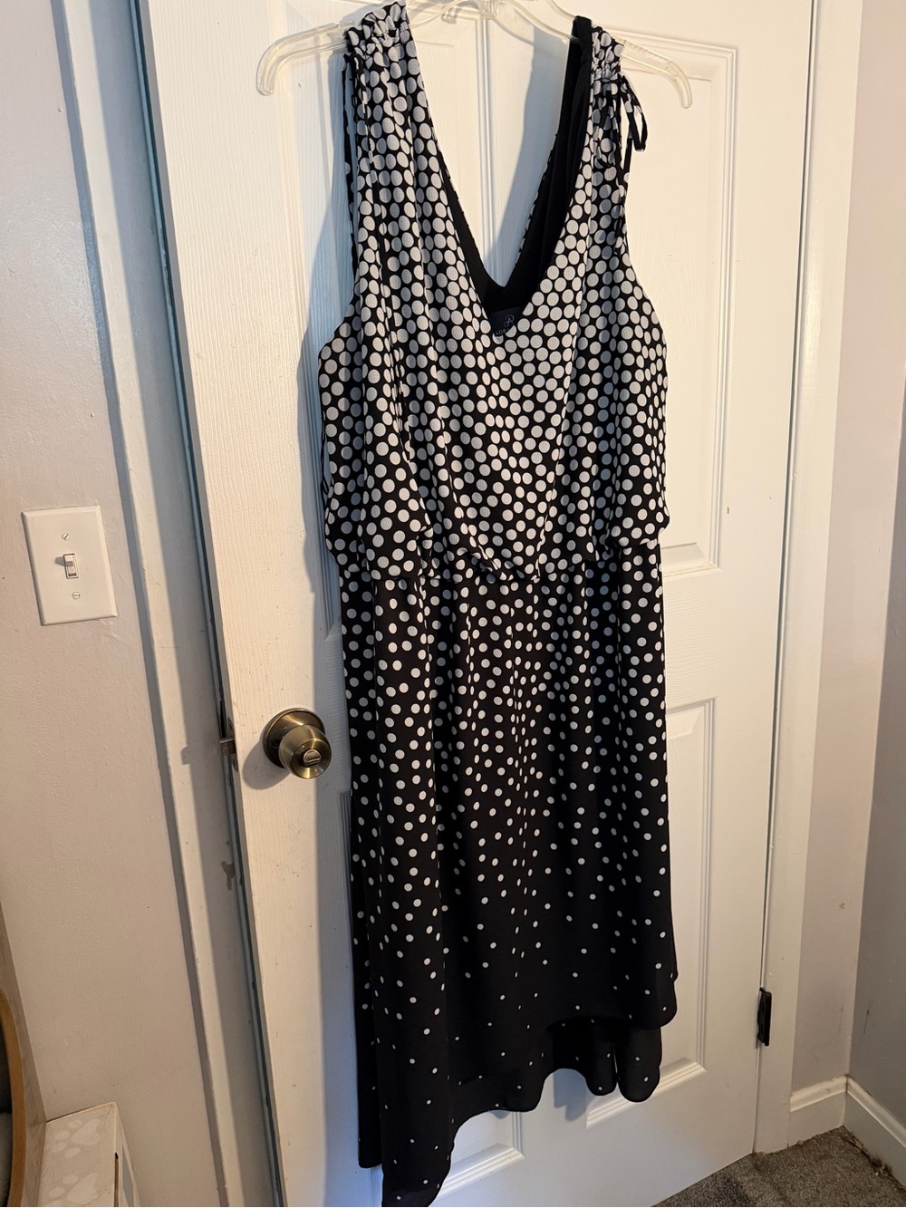 Adrianna Papell Black and White Polka Dot High-Low Dress